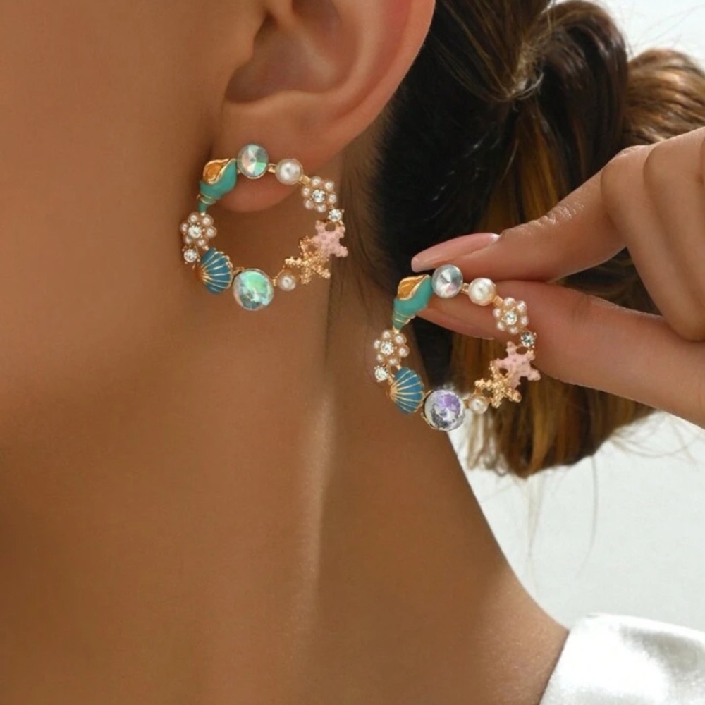 New Elegant Multicolor Sea Themed Hoop Earrings